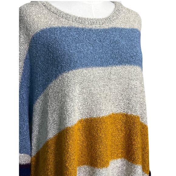 Favlux Oversized Striped Boucle Knit Sweater Gray Blue Mustard Large Cozy Soft - Picture 9 of 9